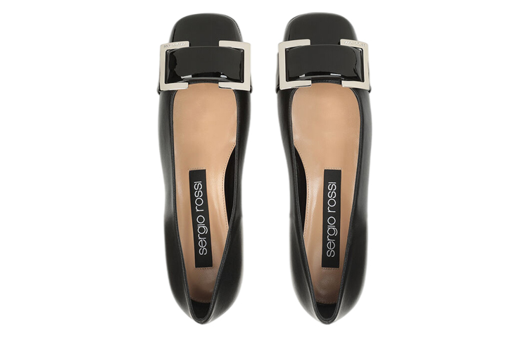 (W) SERGIO ROSSI Patent Leather Square Toe Flats 'Black' 圖 4