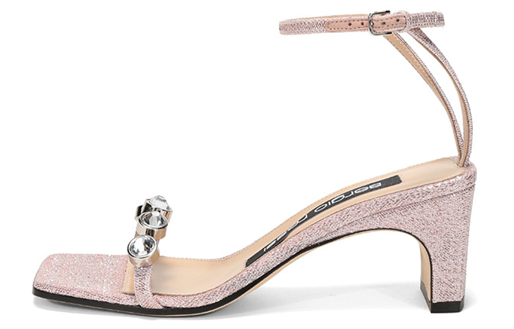 (Women) Sergio Rossi Pink Fabric High-Heeled Ankle Strap Sandals A81090MFI3016828110