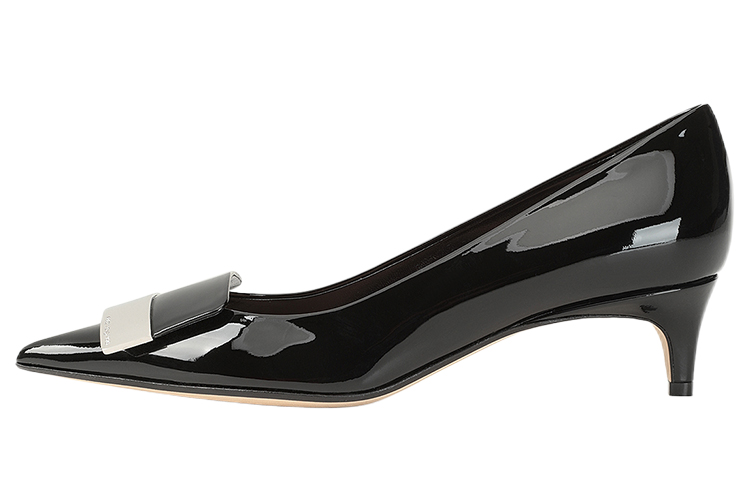 (W) SERGIO ROSSI Pointed Mid Heel 'Black Leather'