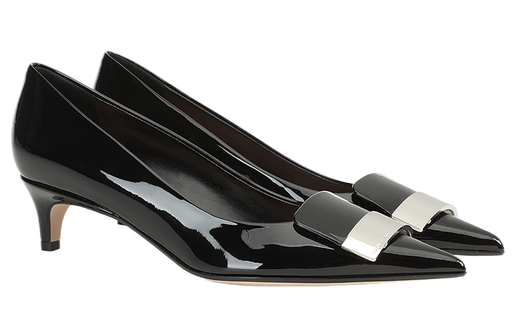 (W) SERGIO ROSSI Pointed Mid Heel 'Black Leather' 圖 2