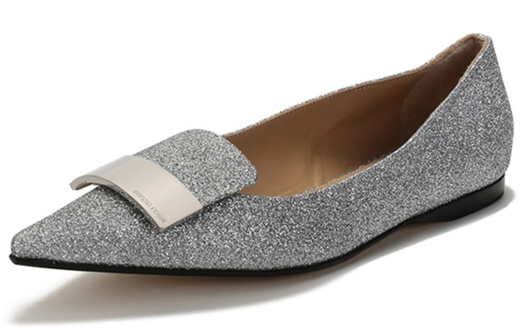 Order (W) SERGIO ROSSI Sepatu Loafers Silver Berkilau Ujung Lancip A78960MTE1018102170