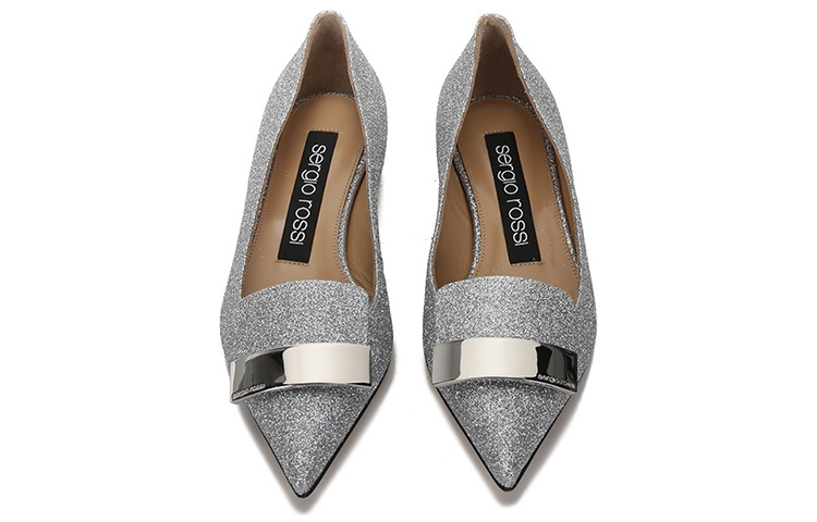 Shop (W) SERGIO ROSSI Sepatu Loafers Silver Berkilau Ujung Lancip A78960MTE1018102170