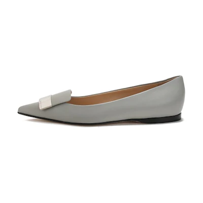 (W) SERGIO ROSSI Pointed Toe Leather Flats 'Blue Grey'