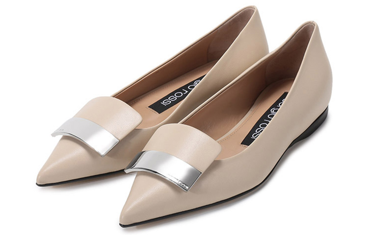 Lookbook (W) SERGIO ROSSI Sepatu Datar Kulit Ujung Lancip 'Putih Kapur' A78960MAGN059180170