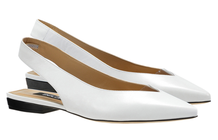 (W) SERGIO ROSSI Pointed Toe Nappa Leather Flats 'White' 圖 2
