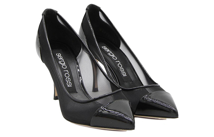 Lookbook (W) SERGIO ROSSI Sepatu Hak Stiletto Kulit Hitam Toe Lancip Wanita A89581MFI3661000