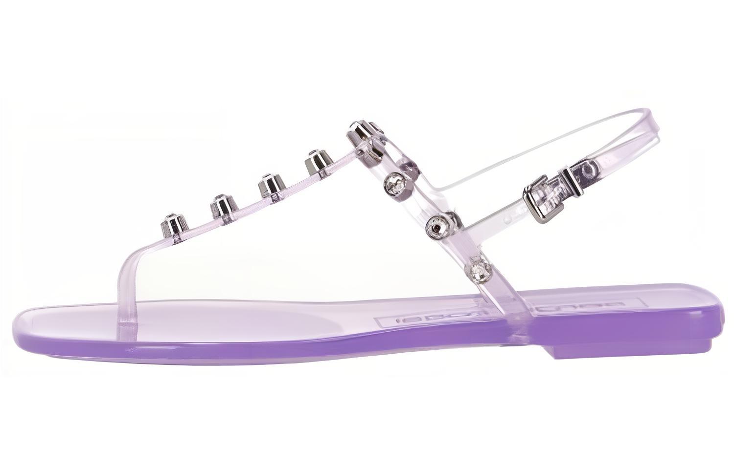 (Women) Sergio Rossi Purple Open-Toe Buckle Strap Flat Sandals for Women B01050MFI635327