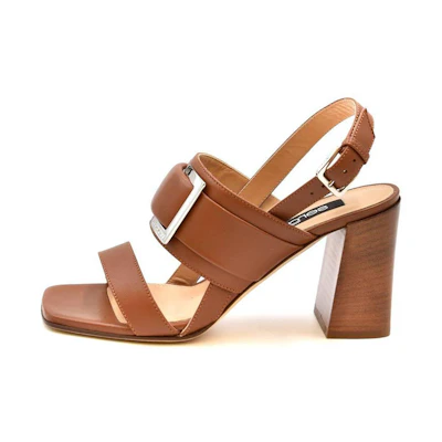 (W) SERGIO ROSSI Retro Leather Buckle High-Heeled Shoes 'Brown'