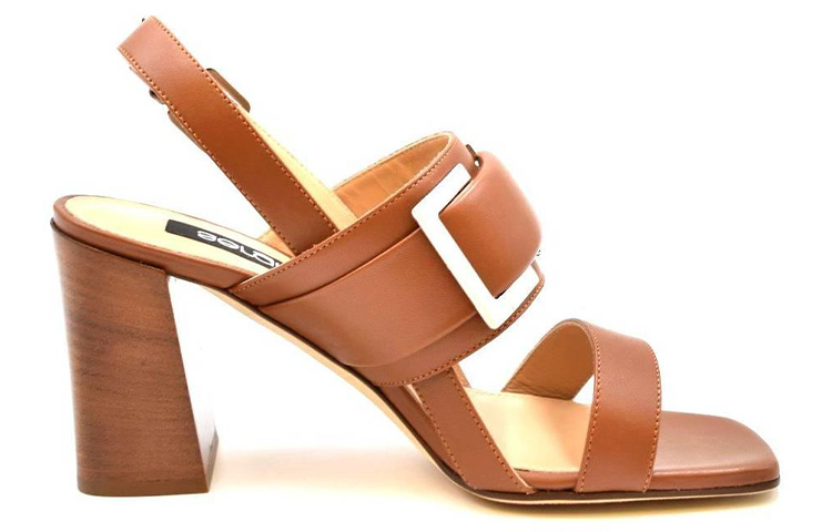 (W) SERGIO ROSSI Retro Leather Buckle High-Heeled Shoes 'Brown' 圖 2