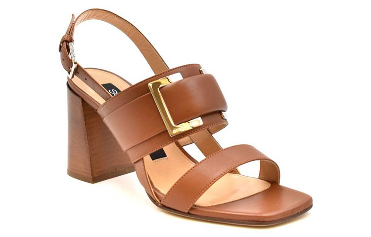 (W) SERGIO ROSSI Retro Leather Buckle High-Heeled Shoes 'Brown' 圖 3