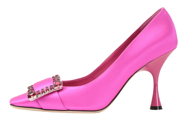 (Women) SERGIO ROSSI Satin High Heels 'Crystal Buckle Purple-Red' A92861MTEZ021205701