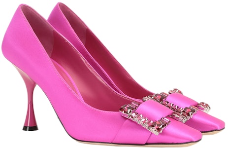 SERGIO ROSSI 水晶搭扣緞面高跟鞋 女款 紫紅色 Order SERGIO ROSSI 水晶搭扣緞面高跟鞋 女款 紫紅色