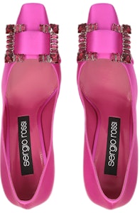 SERGIO ROSSI 水晶搭扣緞面高跟鞋 女款 紫紅色 Lookbook SERGIO ROSSI 水晶搭扣緞面高跟鞋 女款 紫紅色