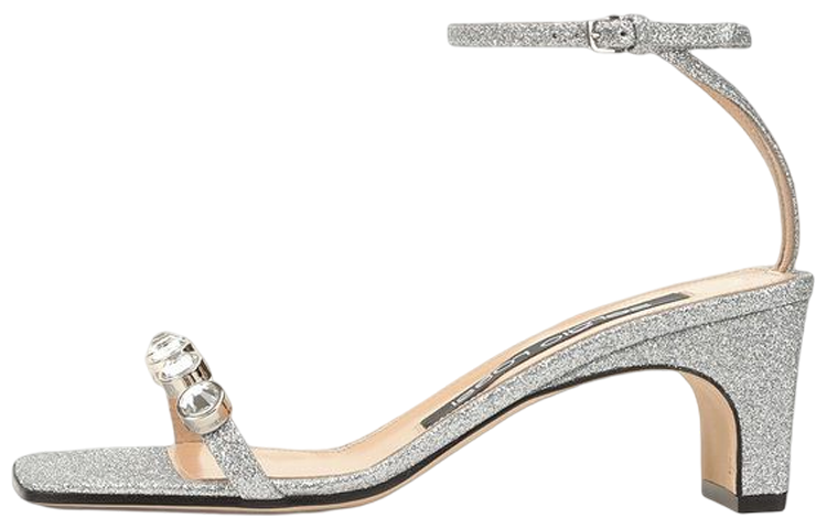 (Women) Sergio Rossi Silver Open-Toe Strap Sandals 6cm Heels A81090MFN4891108198