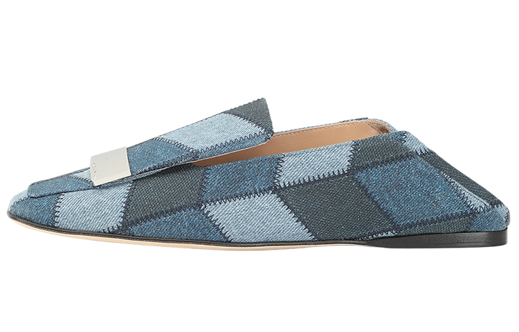 (W) SERGIO ROSSI Square Toe Denim Flats 'Blue'