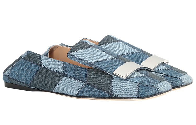 (W) SERGIO ROSSI Square Toe Denim Flats 'Blue' 圖 2