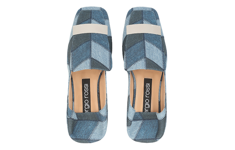 (W) SERGIO ROSSI Square Toe Denim Flats 'Blue' 圖 3