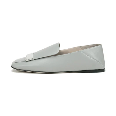 (W) SERGIO ROSSI Square Toe Leather Flats 'Grey'