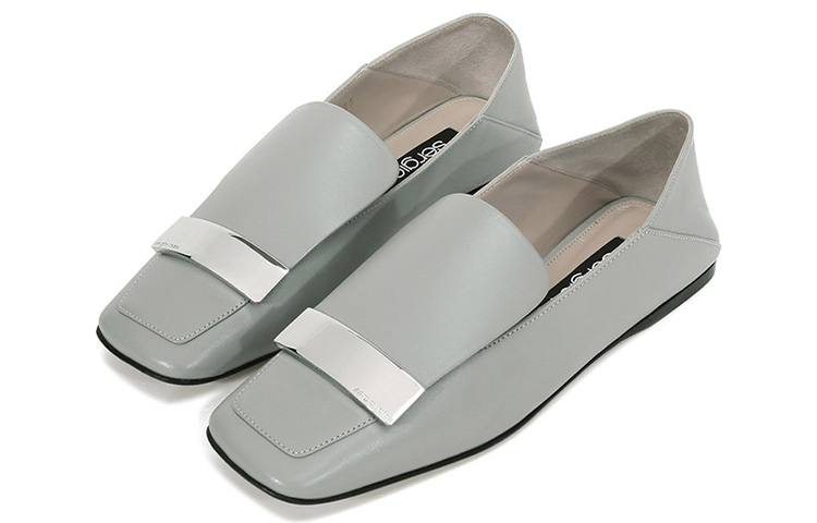 Lookbook (W) SERGIO ROSSI Sepatu Datar Kulit Square Toe 'Abu-Abu' A77990MNAN071541170