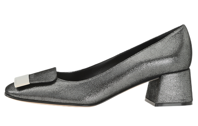 (W) SERGIO ROSSI Square Toe Mid-Heel Pump 'Charcoal Grey'