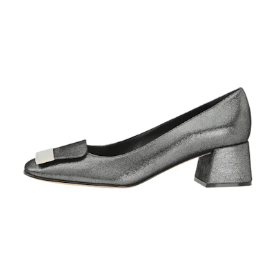 (W) SERGIO ROSSI Square Toe Mid-Heel Pump 'Charcoal Grey'