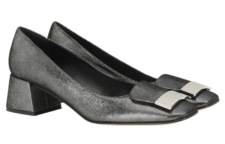 (W) SERGIO ROSSI Square Toe Mid-Heel Pump 'Charcoal Grey' 圖 2