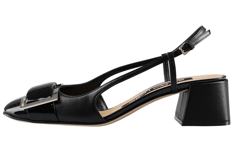 (Women) SERGIO ROSSI Square Toe Mules 'Black Chunky Heel' A98050MFN5951000