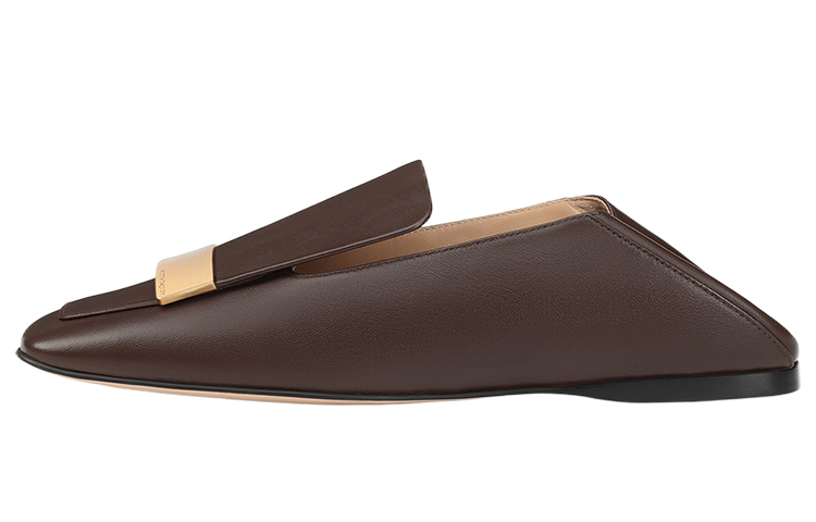 (W) SERGIO ROSSI Square Toe Nappa Leather Flat 'Dark Brown'