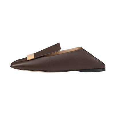 (W) SERGIO ROSSI Square Toe Nappa Leather Flat 'Dark Brown'