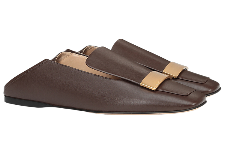 (W) SERGIO ROSSI Square Toe Nappa Leather Flat 'Dark Brown' 圖 2
