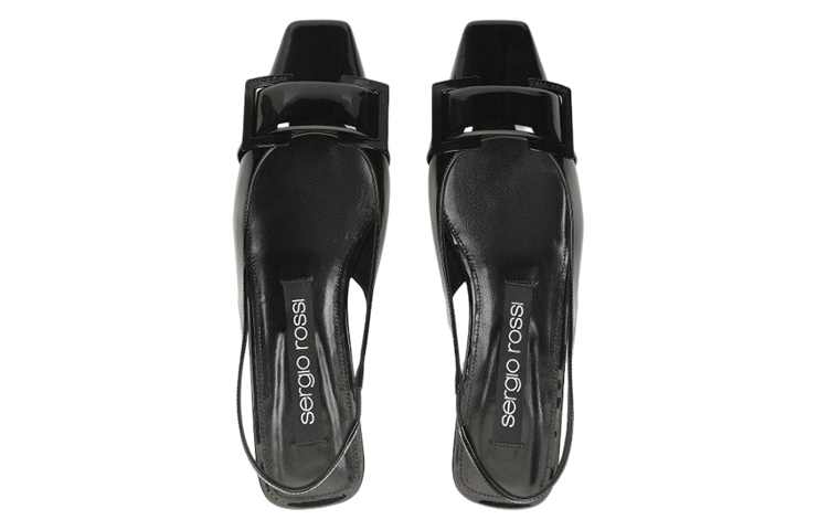 Lookbook (Women) SERGIO ROSSI Square Toe Patent Flats 'Black' A95590MVIV014101000