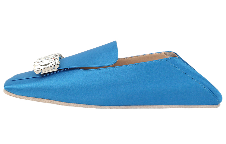 (W) SERGIO ROSSI Square Toe Satin Flats 'Blue'