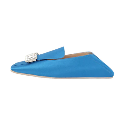 (W) SERGIO ROSSI Square Toe Satin Flats 'Blue'