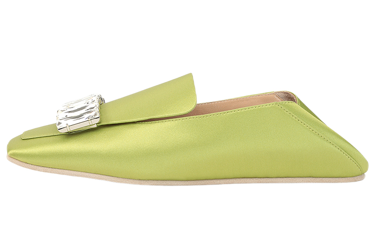 (Women) SERGIO ROSSI Square Toe Satin Flats 'Green' A99090MTEZ020007300