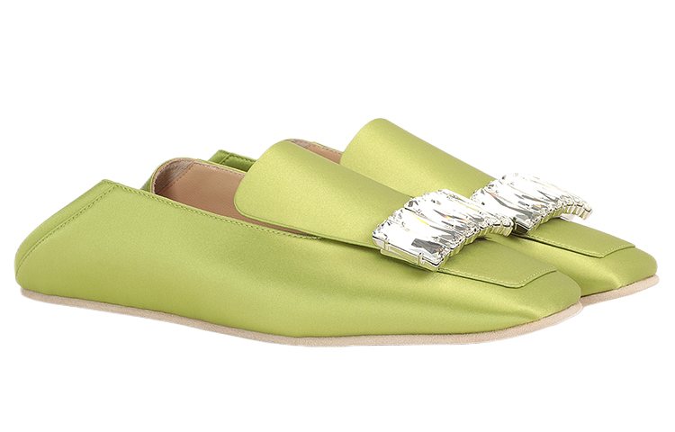 (W) SERGIO ROSSI Square Toe Satin Flats 'Green' 圖 2