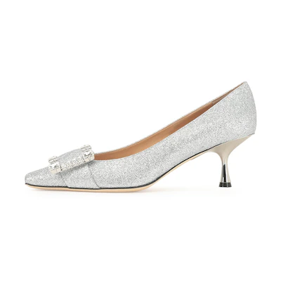 (W) SERGIO ROSSI Square Toe Slingback 'Silver'
