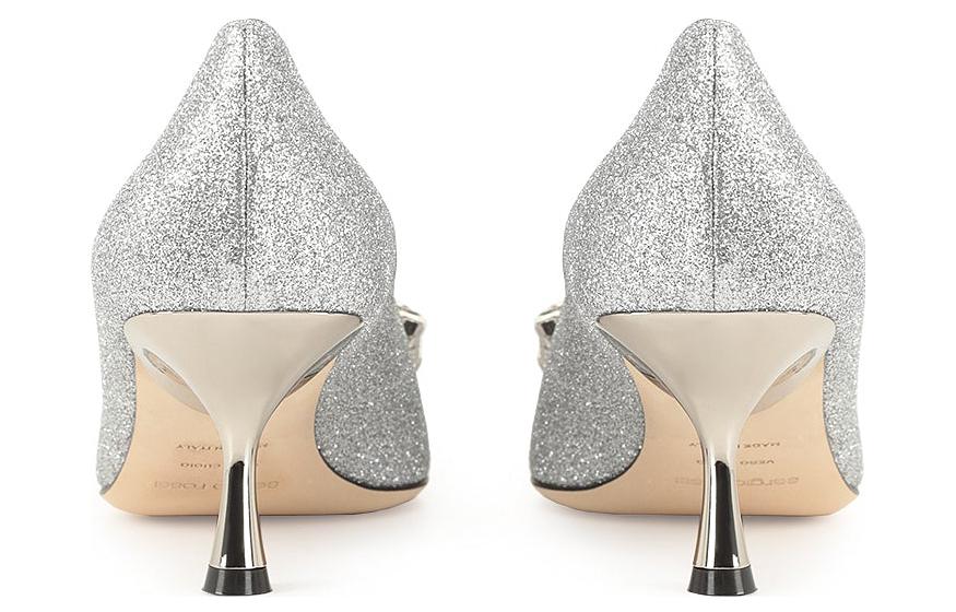 Shop (W) SERGIO ROSSI Sepatu Slingback Silver Toe Persegi A92860MTE101154