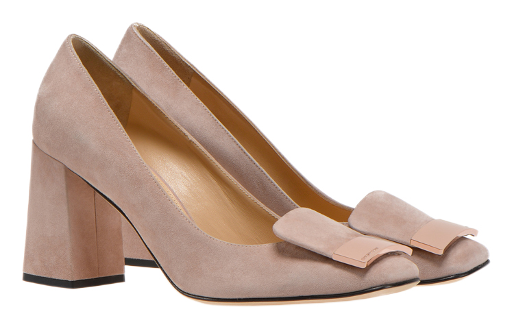 (W) SERGIO ROSSI Square Toe Velvet Leather High Heels 'Nude' 圖 2