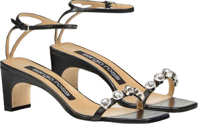 (W) Sergio Rossi SR1 'Sandal Kulit Hitam Toe Persegi' A81090MFN3411101498 Order (W) Sergio Rossi SR1 'Sandal Kulit Hitam Toe Persegi' A81090MFN3411101498