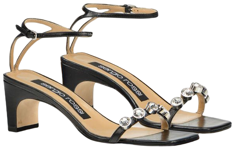 Order (W) Sergio Rossi SR1 'Sandal Kulit Hitam Toe Persegi' A81090MFN3411101498