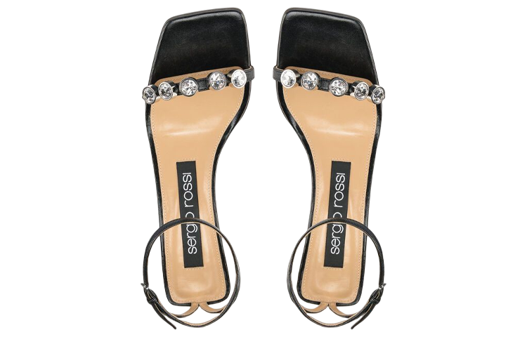 Lookbook (W) Sergio Rossi SR1 'Sandal Kulit Hitam Toe Persegi' A81090MFN3411101498