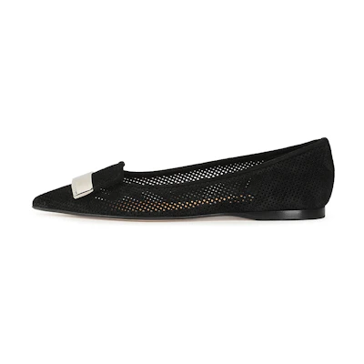 (W) SERGIO ROSSI SR1 'Black Velvet Leather Flats'