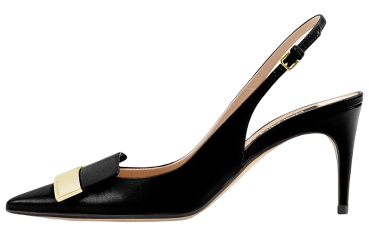 (Women) SERGIO ROSSI Sr1 Leather Pointed-Toe Slingback Heeled Sandals Women Black A80290MAGN05110.1000