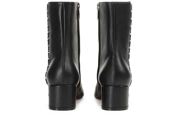 Shop SERGIO ROSSI SR 交織綁帶真皮踝靴 女款 黑色