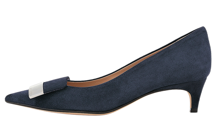 (W) SERGIO ROSSI Suede Mid-Heel Pumps 'Sea Blue'