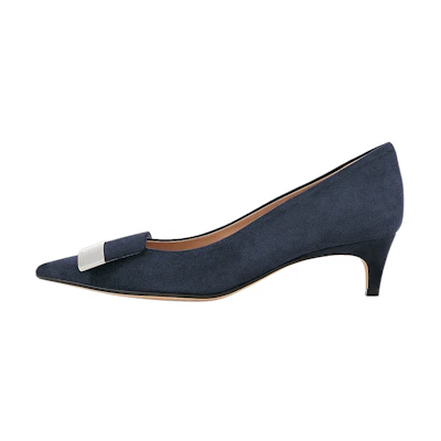 (W) SERGIO ROSSI Suede Mid-Heel Pumps 'Sea Blue'
