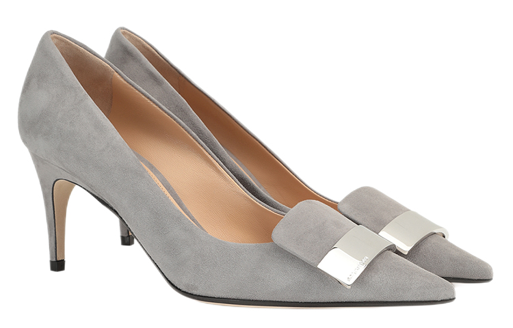 (W) SERGIO ROSSI Suede Pointed-Toe High Heels 'Grey' 圖 2