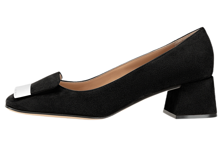 (W) SERGIO ROSSI Suede Square-Toe Mid-Heel 'Black'