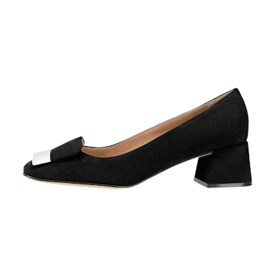 (W) SERGIO ROSSI Suede Square-Toe Mid-Heel 'Black'