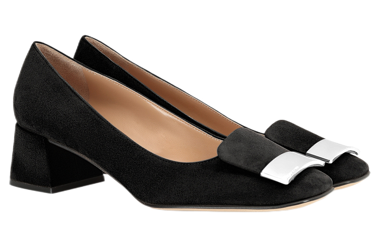 (W) SERGIO ROSSI Suede Square-Toe Mid-Heel 'Black' 圖 2